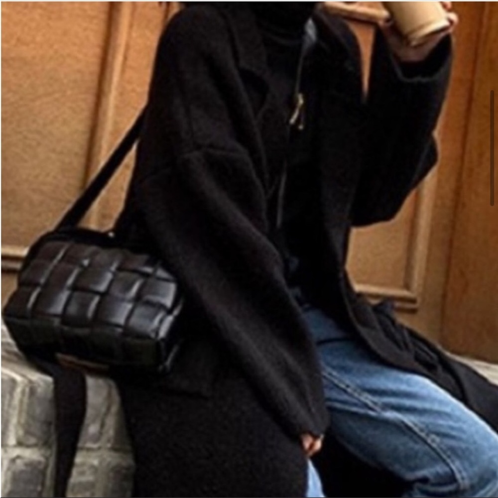 Chunky Below the knee Rib Belted With Pockets Black Cardigan Coat - Picture 3 of 14